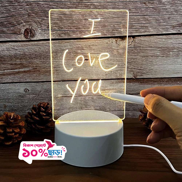 GearUP Acrylic Multicolor Night Lamp with Writable Board and Eraser Pen – White