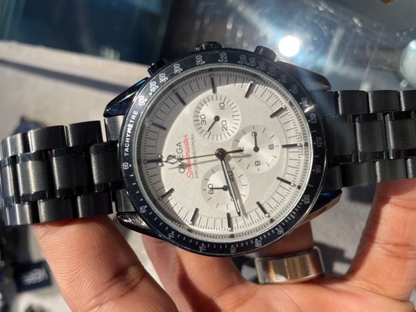 OMEGA SPEEDMASTER WHITE DIAL BLACK CHAIN AA