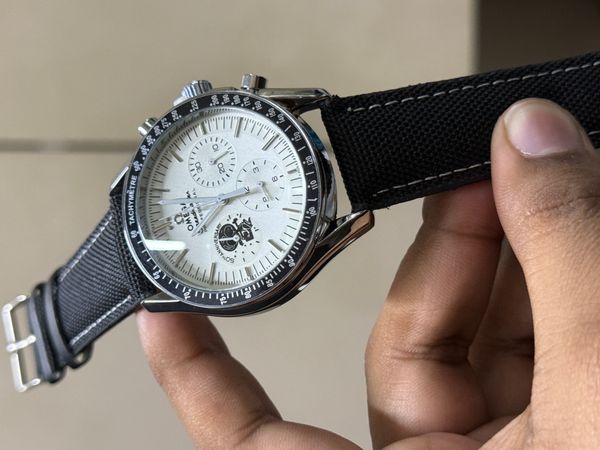 OMEGA SPEEDMASTER CHRONOGRAPH BLACK BELT WHITE DIAL