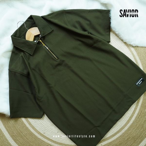 Olive Color Drop Shoulder Polo