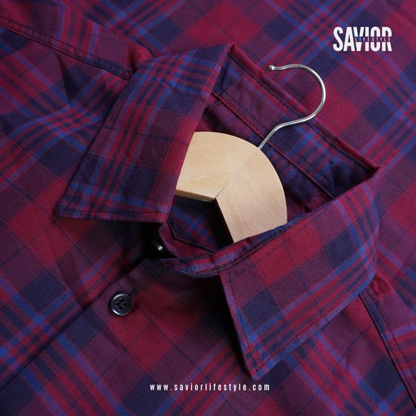 Maroon Check Double Pocket Full Sleeve Shirt