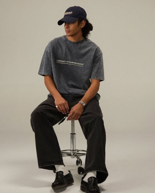 Community of Talented people - Black Acid Wash Oversized Tshirt