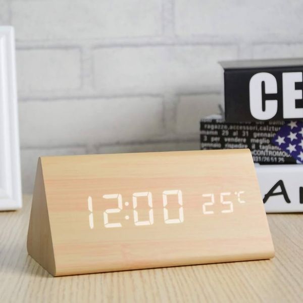 Triangle Wooden Style Digital LED Clock-Light Wood Color