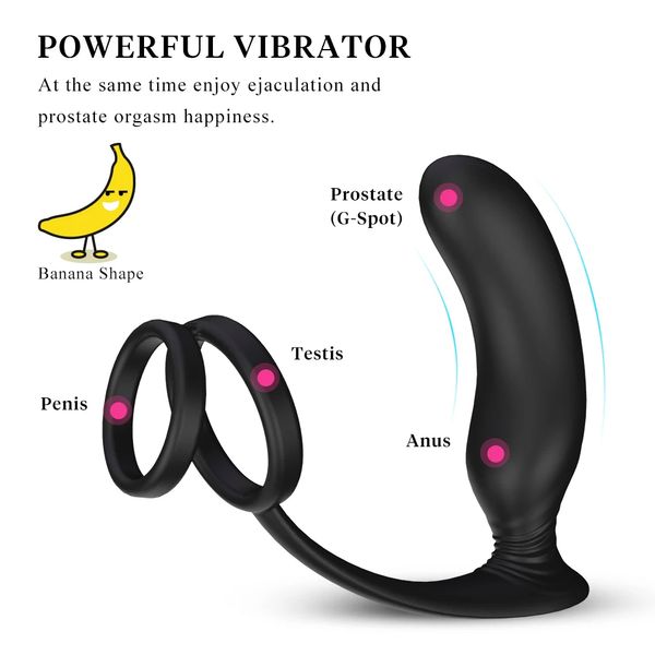 Male Prostate Massage Vibrator Butt Anal Plug Silicone Prostate Stimulator Delay Ejaculation Ring Adult sex Toy For Men tail 18+