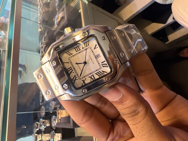 Cartier De Santos White Dial Silver Chain