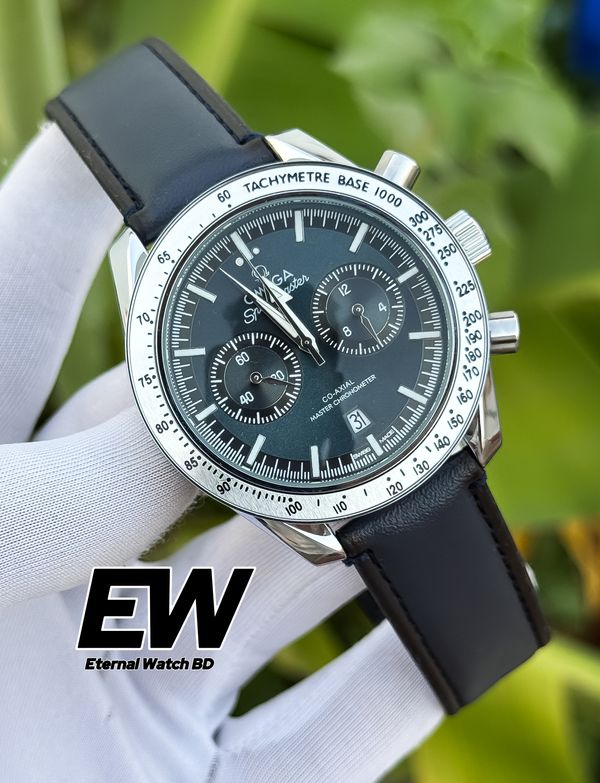 OMEGA 57 SPEED MASTER BLUE DIAL BLUE BELT SILVER CASE