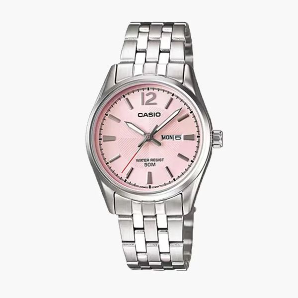 Casio Japan Quartz Enticer Pink Dial Silver Ladies Watch- LTP-1335D-5AVDF