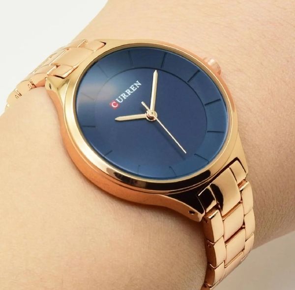 CURREN 9015 Women's Watch Luxury Stainless Steel Ladies Watch - Rose Gold & Blue - Watch For Women Ladies Watch - Watch For Women