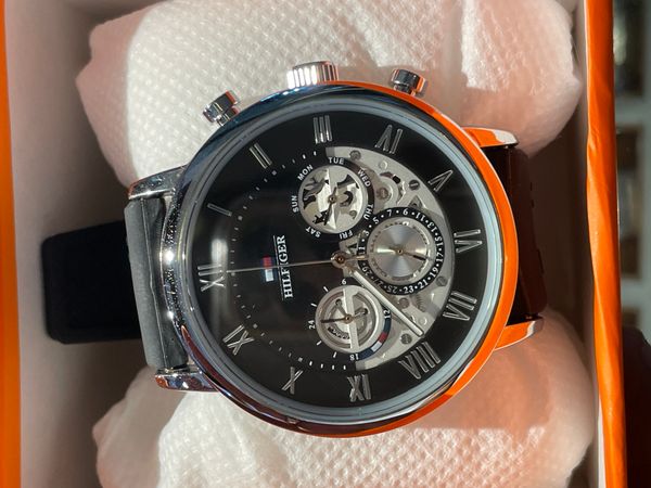 hilfiger black silicone belt black dial aa