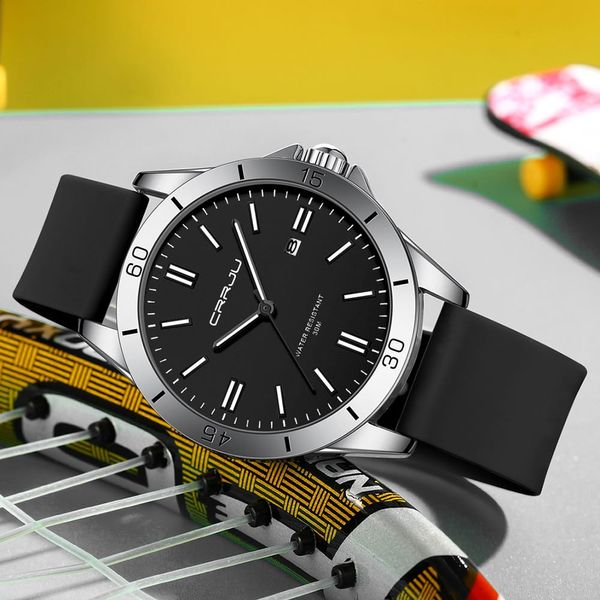 Fashionable CRRJU Luminous Silicone Strap Men's Watch