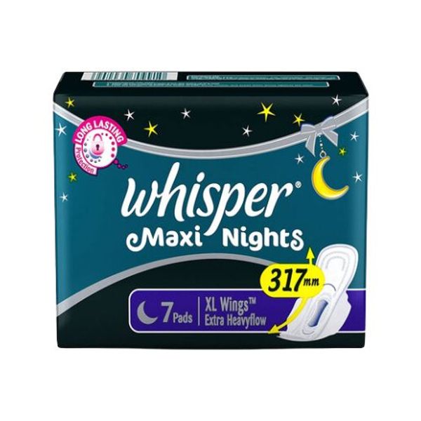 Whisper Maxi Nights Wings Sanitary Napkins XL 7pads হুইস্পার ম্যাক্সি নাইটস উইংস স্যানিটারি ন্যাপকিনস