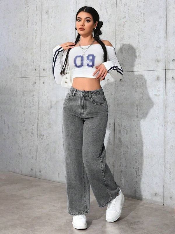 Grey Wash Wide leg Denim