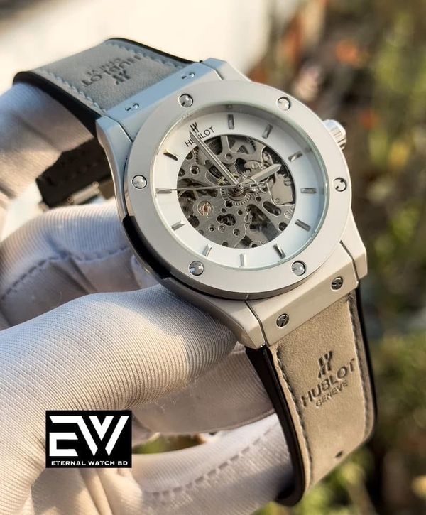 HUBLOT AUTOMATIC GRAY VELVET BELT SILVER CASE