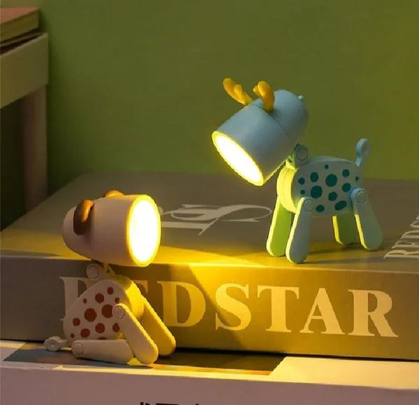 LED Mini Night Light Cute Dog Deer Foldable Desk Table Lamps Desktop Book Light Kids
