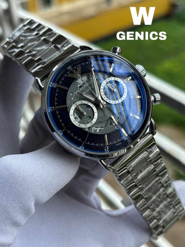 Armani Meccanico Chain Silver Black Dial