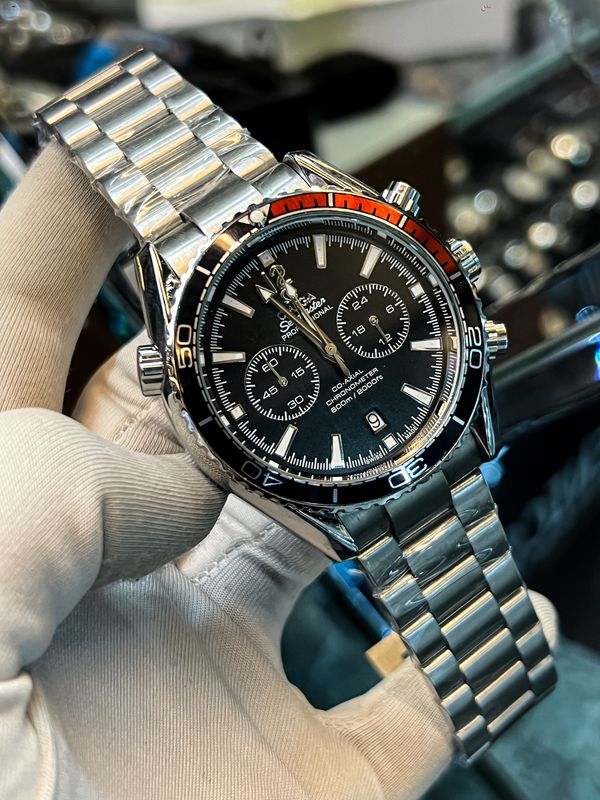 Omega Seamaster Planet Chain Silver Black Dial Black/Orange Bezel