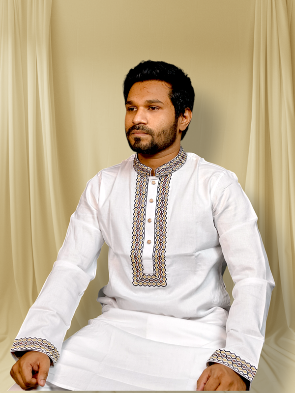Elite embroidered white panjabi code:410