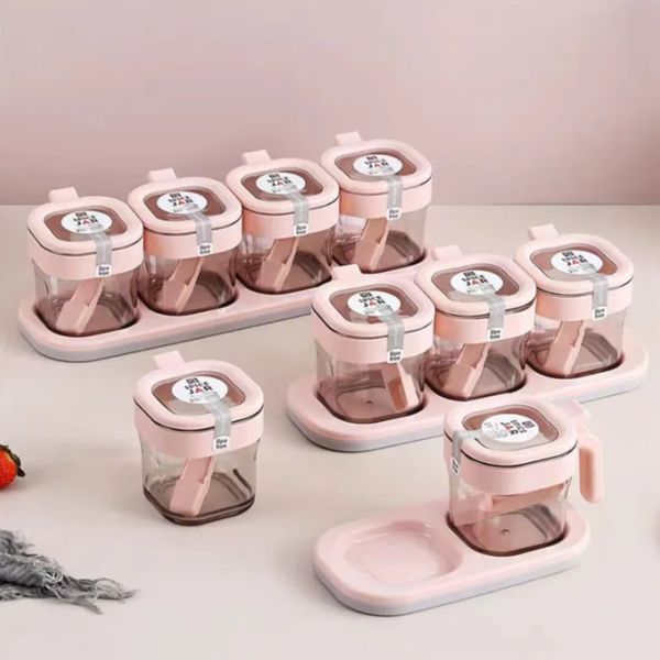 Spice Jar Set with Stand (4 Pcs) – Airtight & Spoon Included