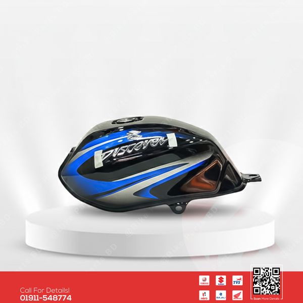 Fuel tank for Bajaj Discover 125 Black-Blue bike.
