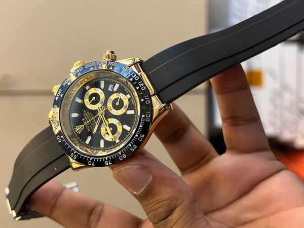 ROLEX DAYTONA FIBER BELT GOLDEN BLACK SIMPLE DIAL