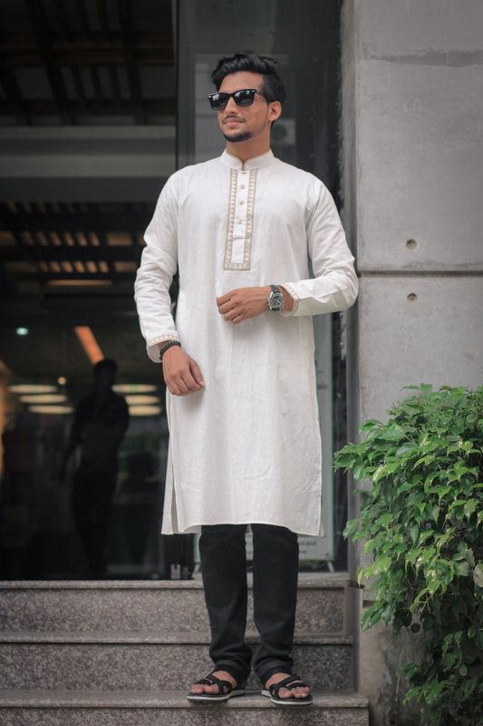 Men's Embroidery Panjabi - Cream