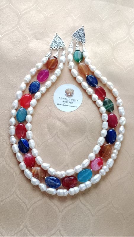 Exclusive Pearl & Stone combination neckpiece
