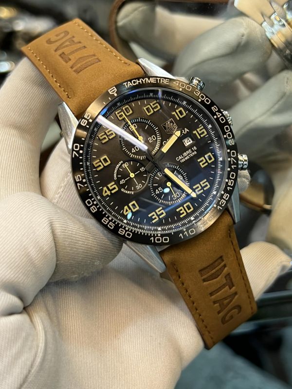 Tag Calibre 16 Belt Brown Black Dial