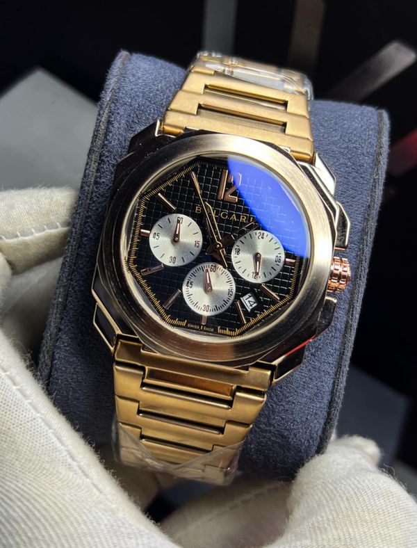 Bvlgari Chain Rose Gold White Dial Black Sub Waffle