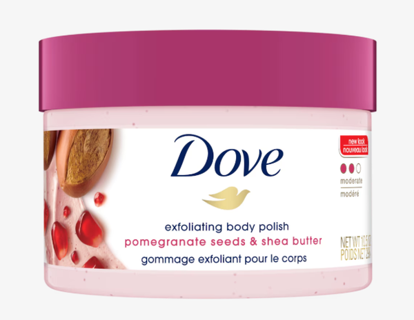 Dove Body Polish Exfoliating Scrub, Moisturizing Shea Butter and Pomegranate Seeds, 298ml - Image 1