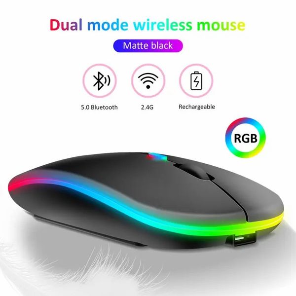 Wireless Mouse Gamer USB Rechargeable 2.4GHZ Bluetooth-compatible RGB Mice for Laptop PC Silent Backlit Ergonomic Gaming Mouse