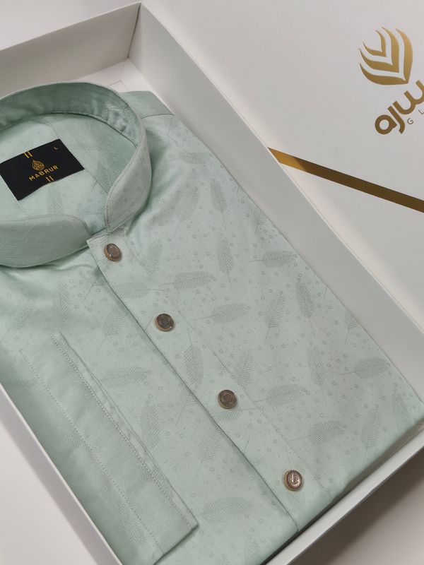 Mint Jacquard Panjabi | Premium Festive Wear