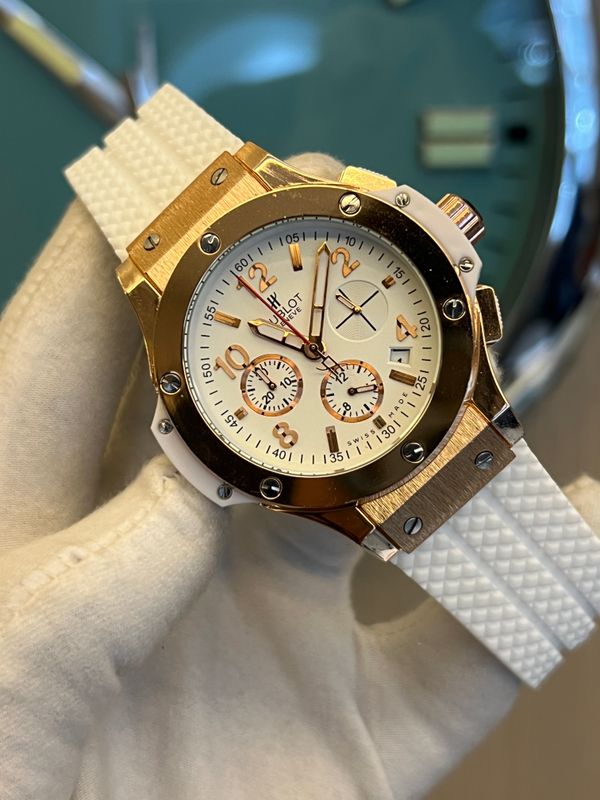 Hublot Big bang White belt White Dia Gold Case Semi AAA Grade