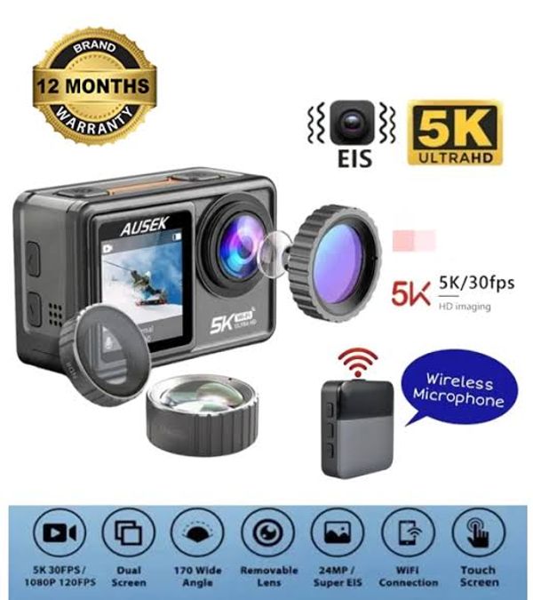 Ausek AT-S81TR Action Camera with Wireless Microphone