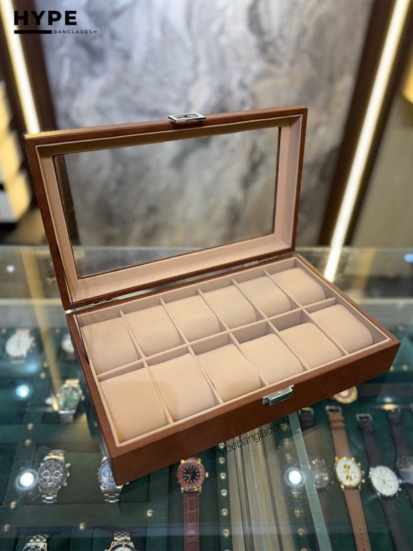 12 Slots Leather Watch Organizer Box (Brown)
