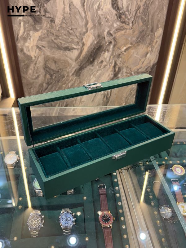 6 Slots Leather Watch Organizer Box (Green)
