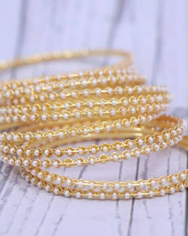 Gold Finish Small Pearls Churi (Set of 12)