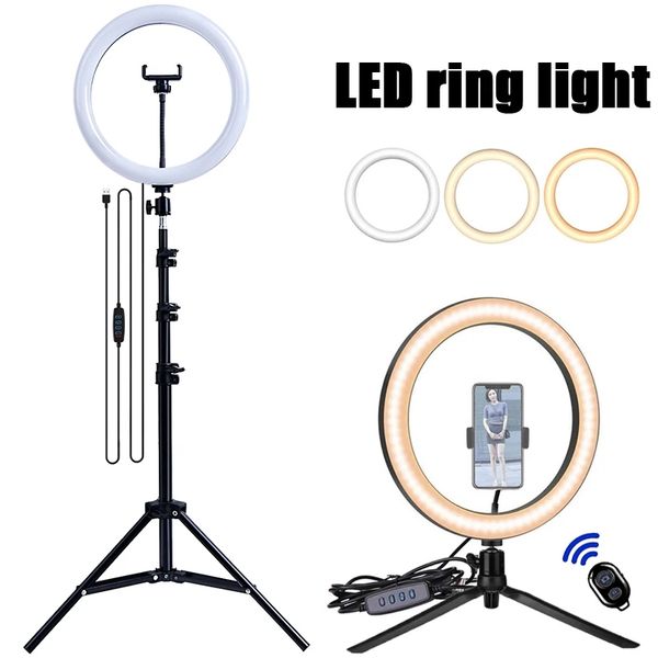 33cm LED Selfie Ring Light Photography Lights WarmCold Lamp With Tripod Dimmable USB Ringlight ForTiktok Video Live Fill Lamp