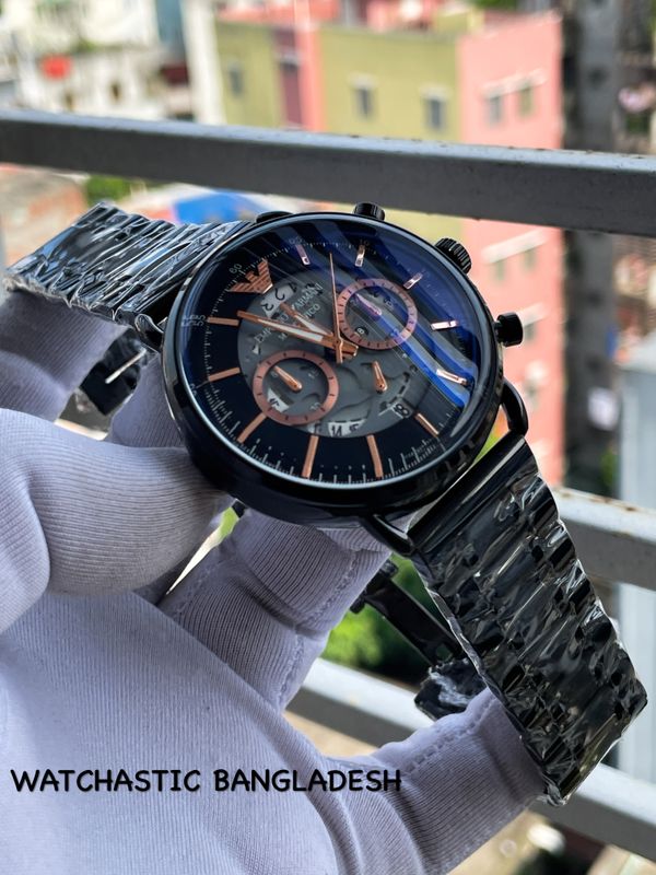 Armani Chain Oval Glass Meccanico Full Black Rose Gold Digit
