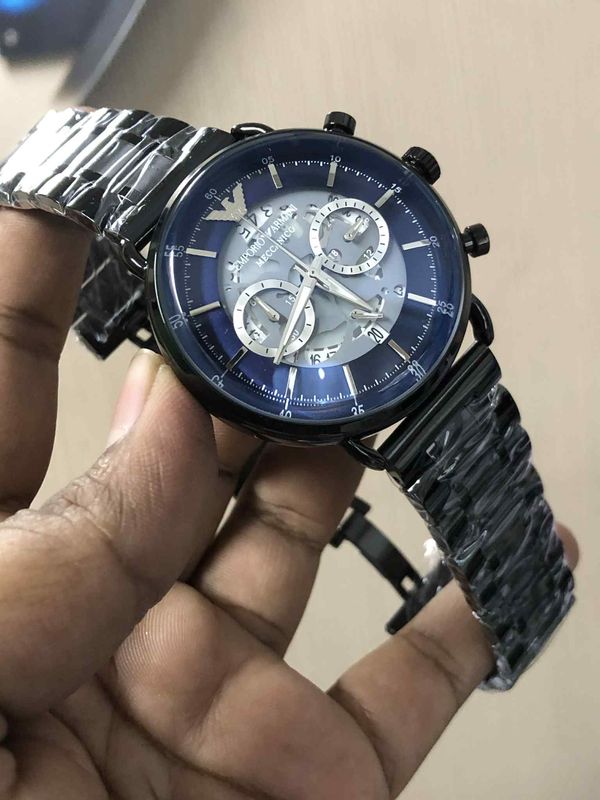 Armani Chain Oval Glass Meccanico Full Black Blue Dial
