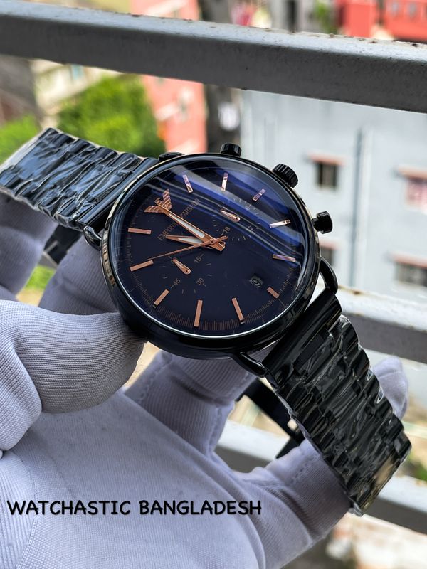 Armani Chain Oval Simple Blue Dial Rose Gold Digit