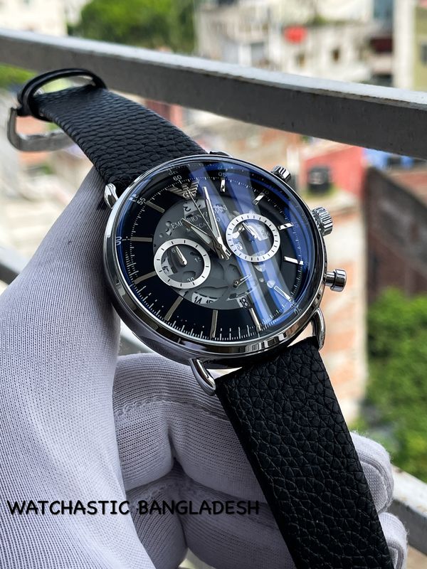 Armani Oval Glass Silver Case Black Dial Black Dial