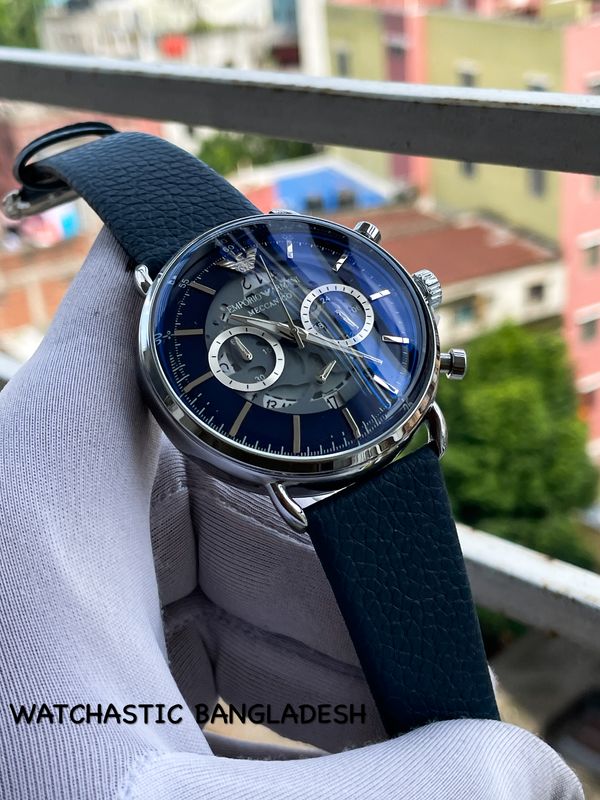 Armani Oval Glass Silver Case Blue Dial Blue Belt