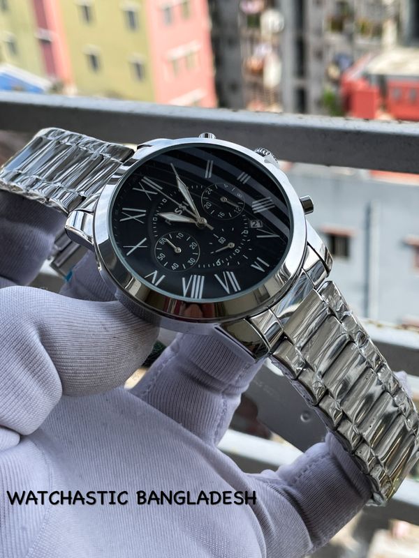 Fossil Quartz Chain Chrono Black Dial