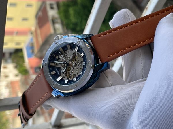 Fossil Auto Mustard Belt Blue Dial
