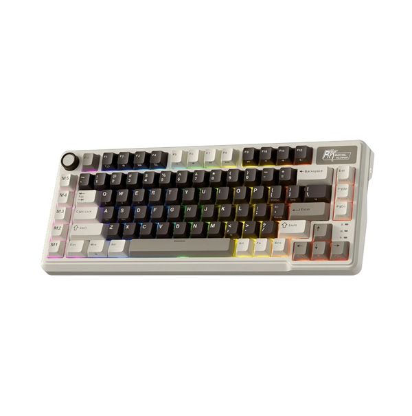 ROYAL KLUDGE RK L75 Tri-Mode Hot-Swappable Wireless Mechanical Gaming Keyboard – Mocha Grey .