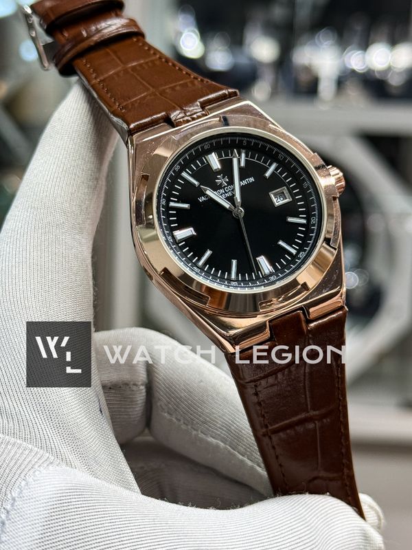 VACHERON CONSTANTIN BROWN BELT ROSE GOLD CASE BLACK DIAL