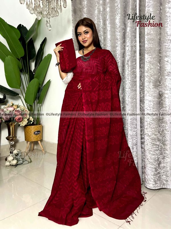 প্রিমিয়াম কোয়ালিটি কটন আরামদায়ক ভেজিটেবল বাটিক শাড়ি (LFS-25-82)