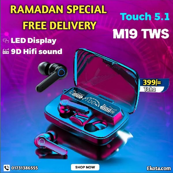 M19 TWS Wireless Bluetooth 5.1 Earbuds - Featuring Touch Control, HD Mirror, and the Latest Updates for Enhanced Performance