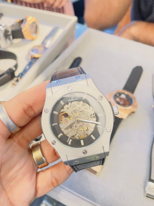 hublot auto black belt silver case