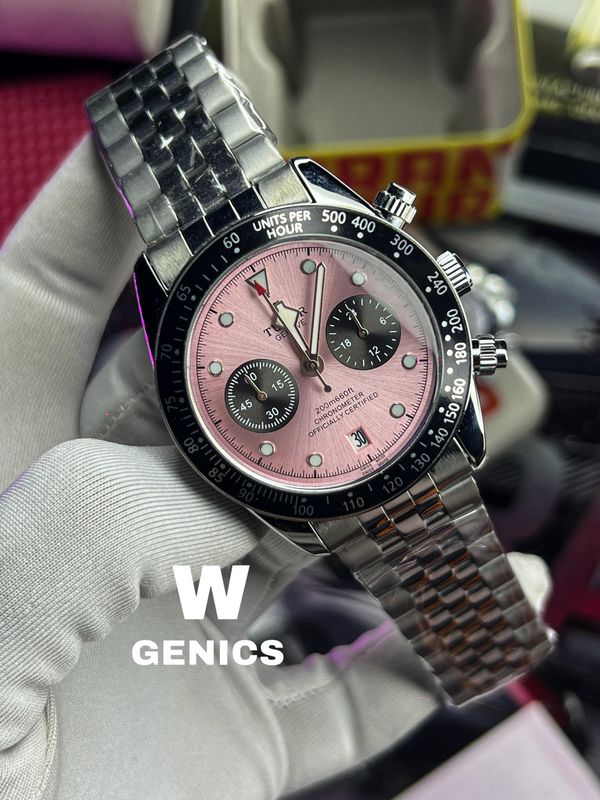 Tudor Chronograph Pink Dial Silver Chain